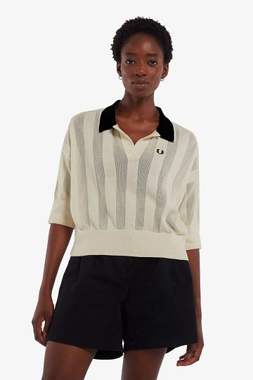 Fred Perry Textured Stripe Neulottu Naisten Paidat Valkoinen | FI 1063LISH